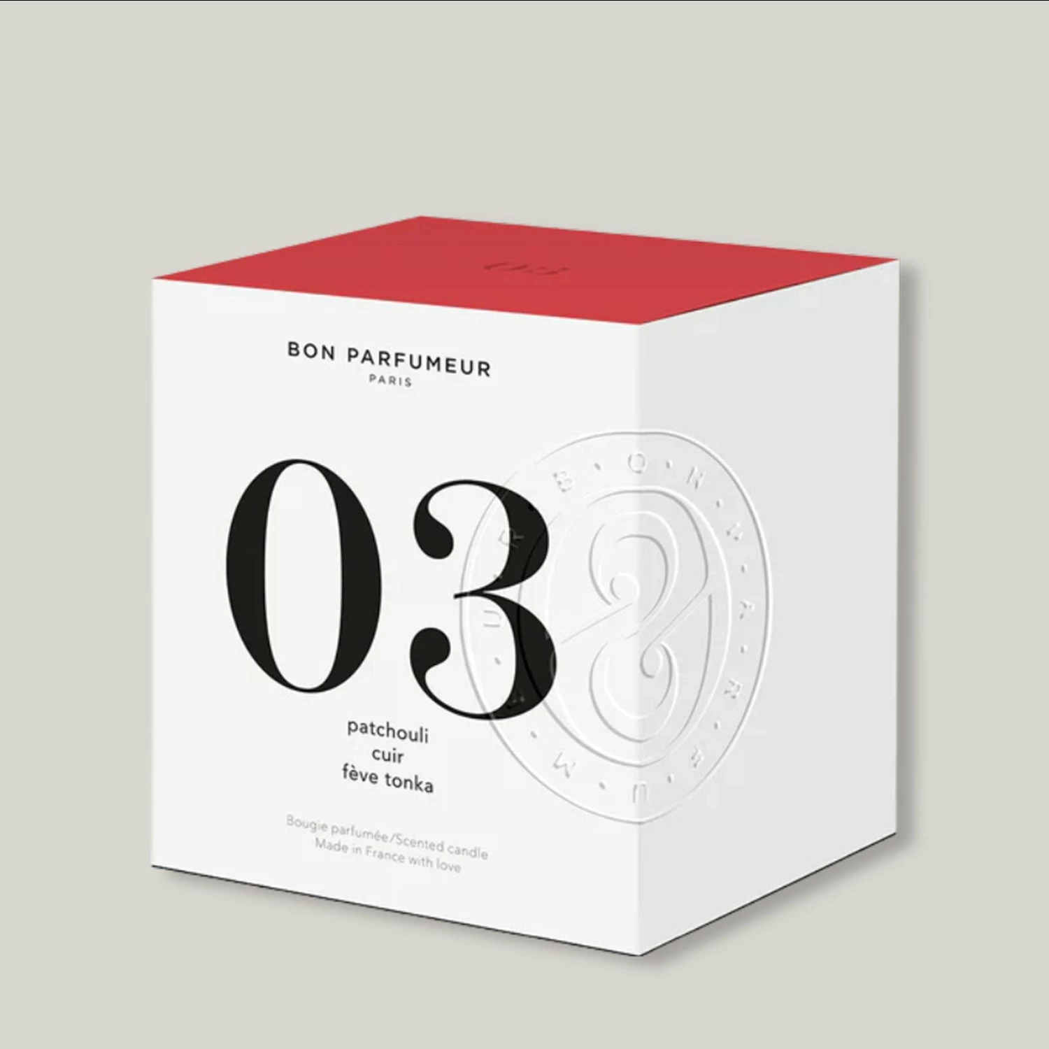 BON PARFUMEUR 70G CANDLE 03 - PATCHOULI, LEATHER & TONKA