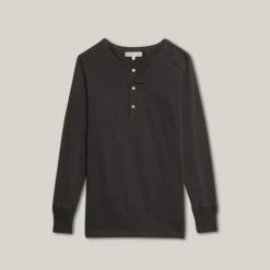 MERZ B. SCHWANEN 206 LOOPWHEELED HENLEY - CHARCOAL