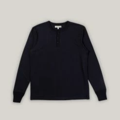 MERZ B SCHWANEN 204 RELAXED HENLEY SHIRT - NIGHT BLUE