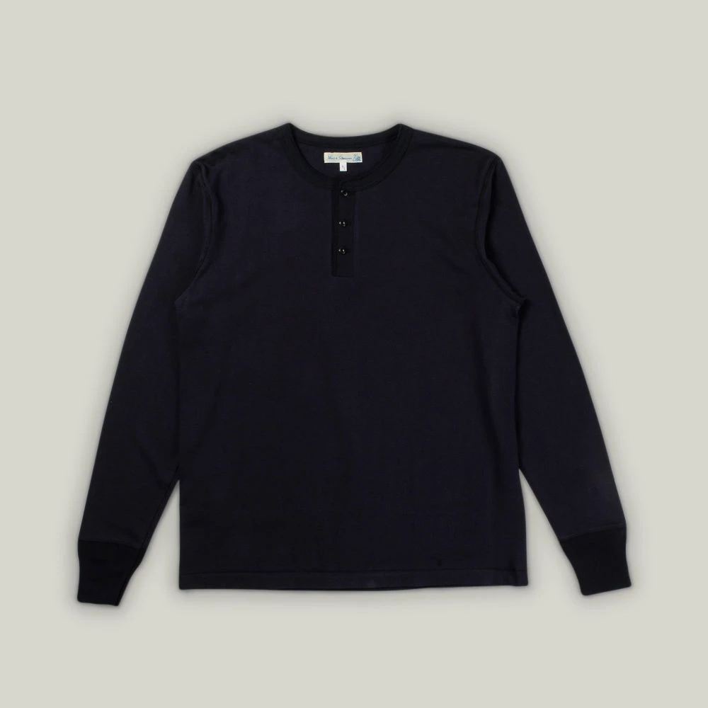 MERZ B SCHWANEN 204 RELAXED HENLEY SHIRT - NIGHT BLUE